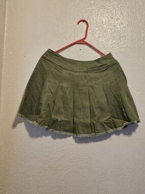 Olive Green Pleated Mini Skirt